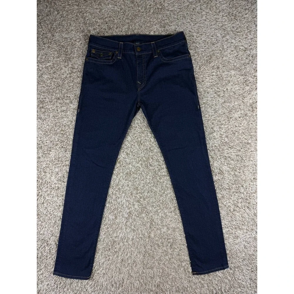 True Religion Men's Rocco Flap Relaxed Skinny Jeans Dark Wash Size 38x33